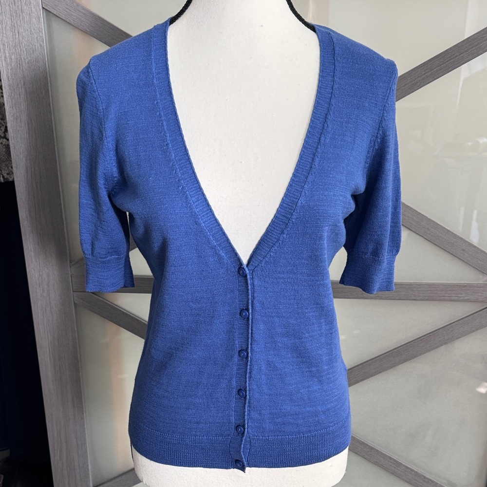 Caslon Nordstrom Cobalt Blue Short Sleeve V Neck Cardigan Women’s Small